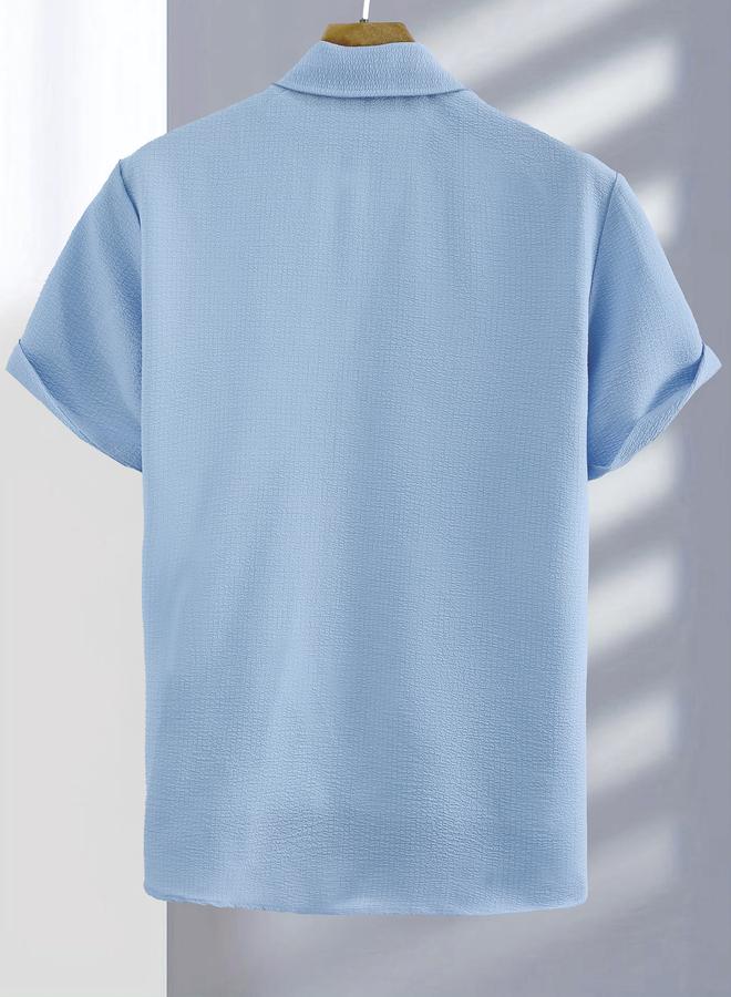Take Two Men Light Blue Textured Short Sleeve Shirt - Image 2